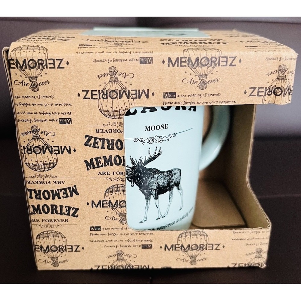 Memoriez Are Forever ALASKA Moose & Alaska Facts Mint Green Ceramic Cup Mug